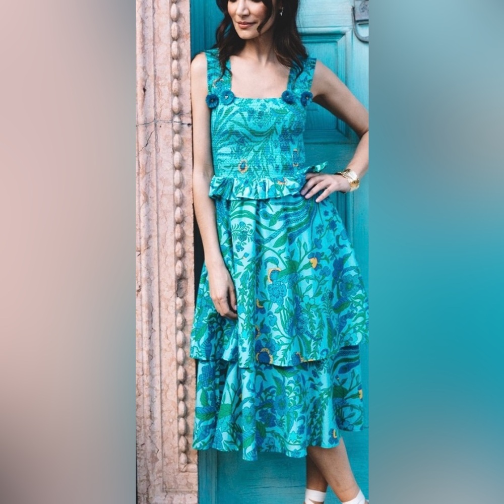 Figue Elegant Teal Floral Dress